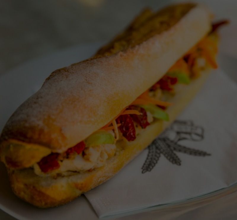 Filled baguette on a plate